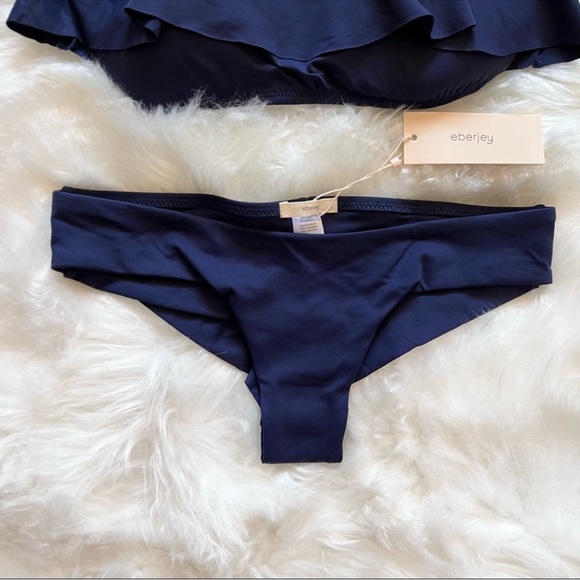 New! EBERJEY Navy Ruffle Bikini Set Jane Top Coco Bottom - Picture 9 of 12